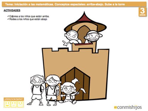 a drawing of children in a castle, with instructions for students to follow