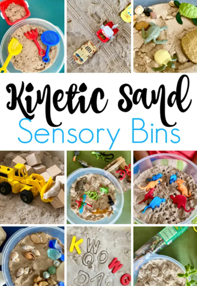 an image with a collage of sensory bins