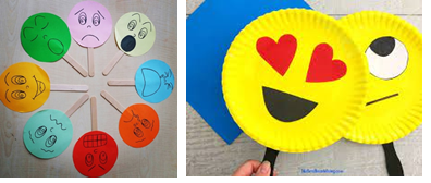 colorful paper plates decorated with various emotional expressions