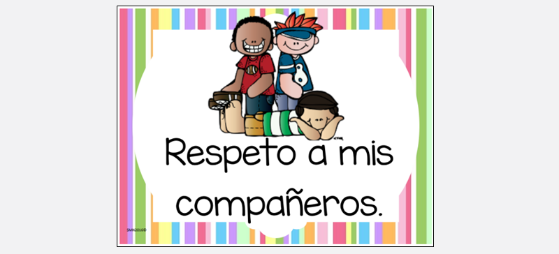 a poster with children, labeled "I respect my classmates"
