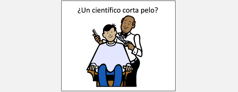 a picture of a barber with the label "does a scientist cut hair?"