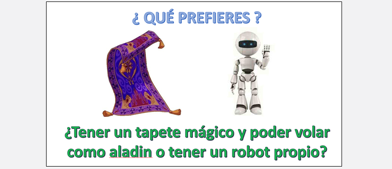 an image of a magic carpet and a robot, and a question prompt for students